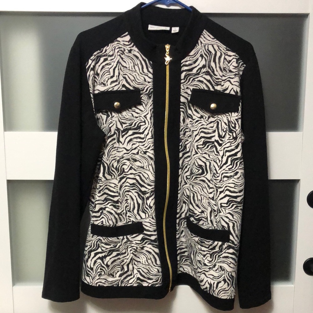 Susan Graver Zebra Print Bomber Jacket Black and White